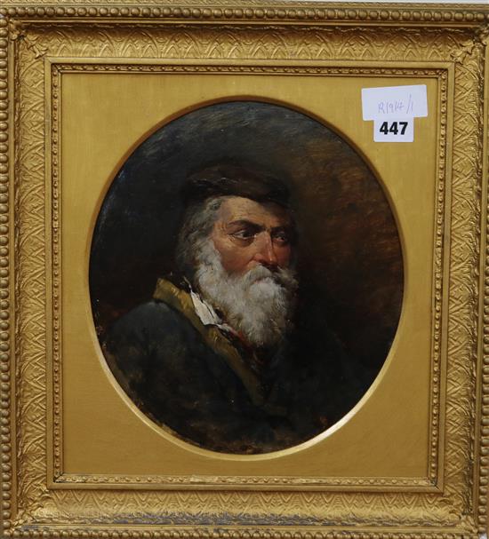 Victorian School, oil on mill board, portrait of a bearded man, 28 x 25cm